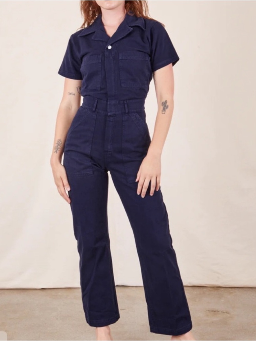 Big Bud Press 100% Organic Cotton Short Sleeve Jumpsuit Navy Blue Large